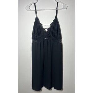 Women's XXL Chemise Black Lacy Spaghetti Strap V Neck Nightgown